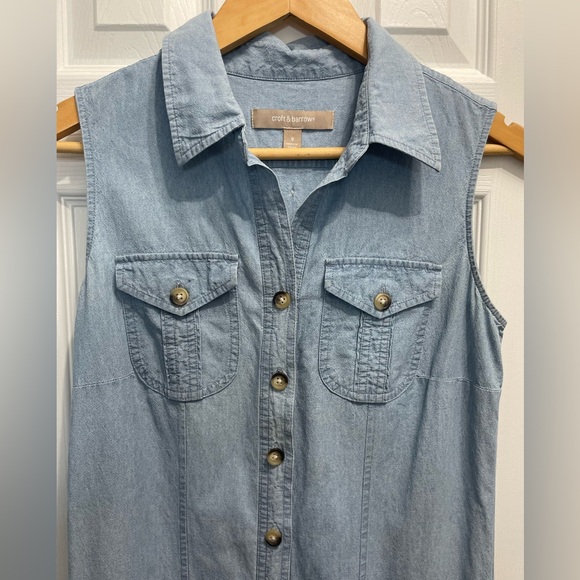 49-Croft & Barrow Blue Denim Sleeveless Midi Button Down Dress Sz 8 Cottagecore - Picture 4 of 13
